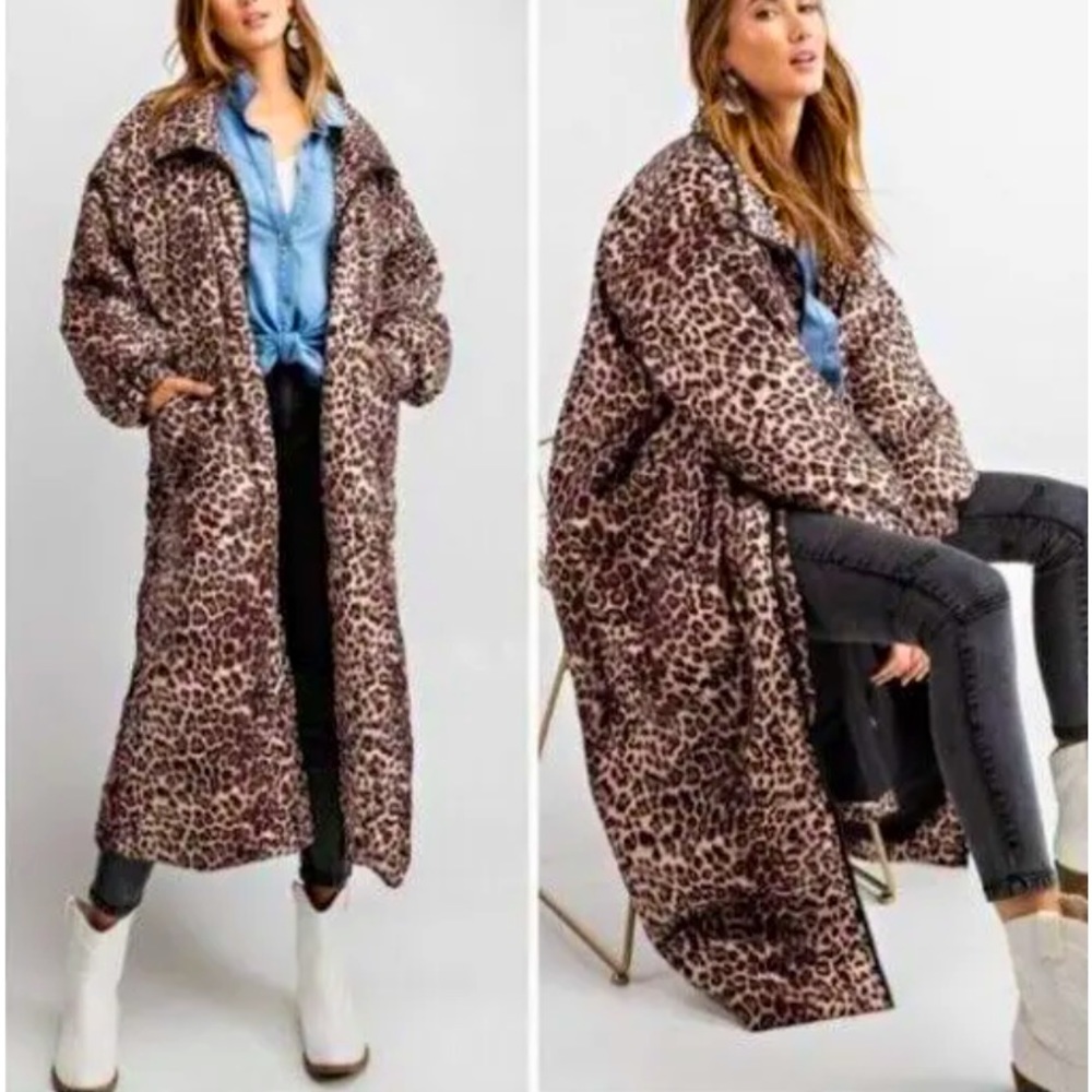 Easel Leopard Puffer Oversized Coat Size L 52”